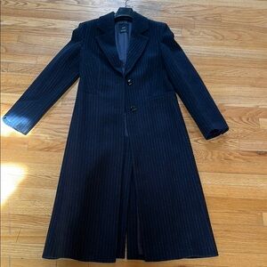 MANGO Navy Pinstripe Long Coat